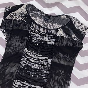 Daytrip Shirt womens small sparkly, striped, see thru, black and grey